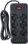 Сетевой фильтр Amper JH-1076U-2W (6 розетки, 4 USB, 2 Type-C) Черный (2.0м)