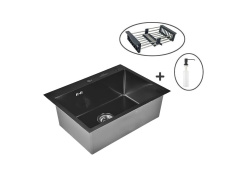 Кухонная мойка Wisent WS36050BM-C черный тиснение, коландер, дозатор, сифон