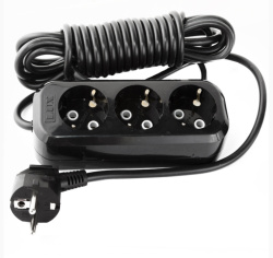 Сетевой удлинитель LUX У3-Е-03 3-местный с з/к (250В/16а/3м)черный