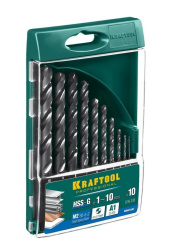 Набор сверл по металлу Kraftool HSS-G, 10 шт, (1-10 мм), сталь P6M5