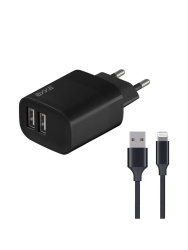 Авто З/У AXXA 2xUSB 2.4A + кабель Lightning Black