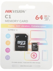 Карта флеш-памяти Hikvision MicroSD 64GB Class10 UHS-I U1 + ADP