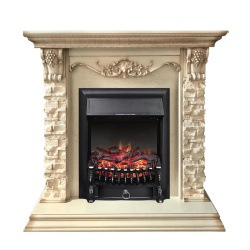 Каминокомплект: Портал Adriana слоновая кость, патина с очагом Royal Flame Fobos FXM Black RC