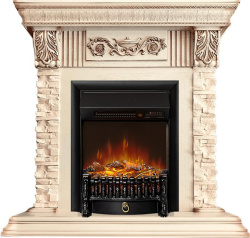 Каминокомплект: Портал Luxemburg STD слоновая кость, патина с очагом Royal Flame Fobos FXM Black RC