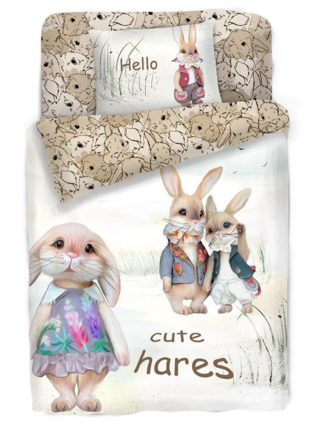 КПБ 1,5 сп Mona Liza Serg Look Kids I сute Зайки 50/70 Сатин 5756/5