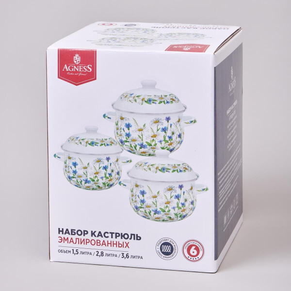 Набор кастрюль Agness Sentiment 6 пр. 1,5 л, 2,8 л, 3,6 л 934-721