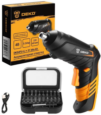 Аккумуляторная отвертка DEKO DKS4FU-Li + набор инструментов 31 предмет