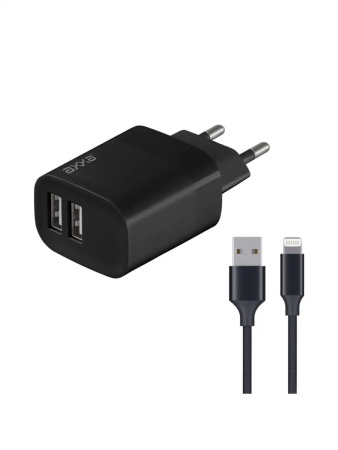 Авто З/У AXXA 2xUSB 2.4A + кабель Lightning Black