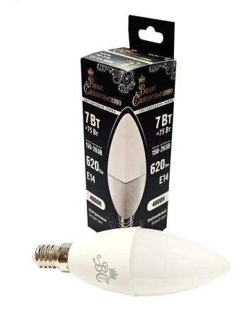 Лампа Ваше Сиятельство Свеча C37 E14 7W(620lm) 4000K, матовая, IC-драйвер