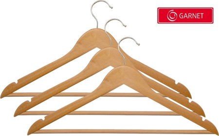 Набор вешалок деревянных Garnet GR-CH19809  (C перекладиной, 3шт, лак)