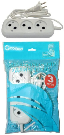 Сетевой удлинитель Jett (Obihod) ШВВП 3роз. 3м 6А белый РС-3