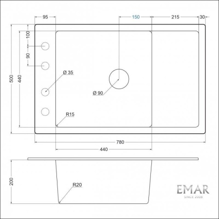 Кухонная мойка Emar EMQ-1780.Q Барит