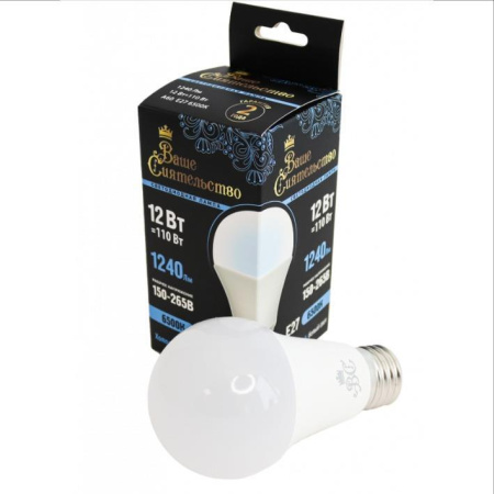 Лампа Ваше Сиятельство ЛОН A60 E27 10W(1040lm) 6500K, матовая, IC-драйвер