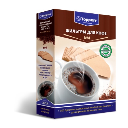 Фильтр бумажный для капельных кофеварок №4 Topperr неотбеленный 3014