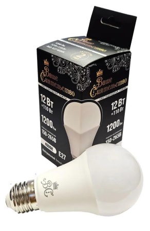 Лампа Ваше Сиятельство ЛОН A60 E27 12W(1200lm) 4000K, матовая, IC-драйвер