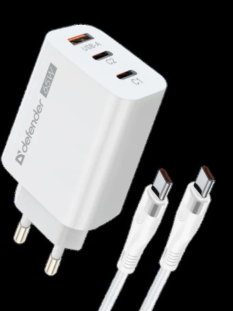 Сетевое ЗУ Defender UPС-60 65W, USB A+C+С, кабель Type-C