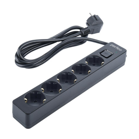 Сетевой фильтр Perfeo REAL STREAM 1,8м (5 розеток) 16А Черный