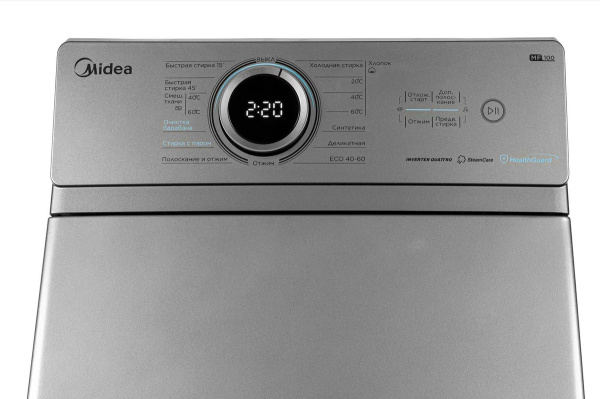 Стиральная машина с вертикальной загрузкой Midea MF100T80BS/S-RU, Max загрузка - 8кг, Max отжим - 1 300об/мин., цвет Серый