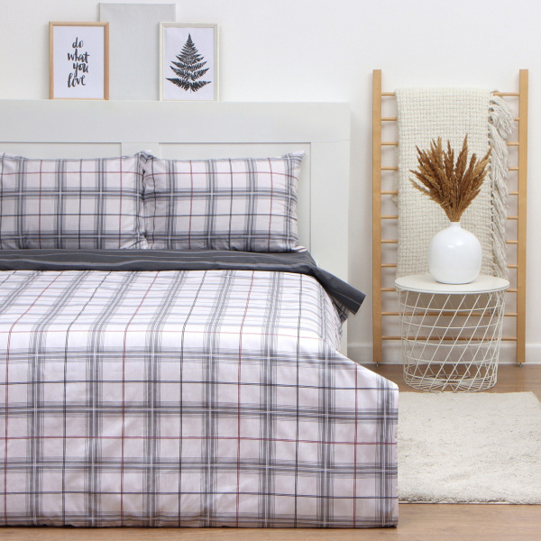 КПБ 2 сп LoveLife Серая клетка 50/70 Cатин 9861644