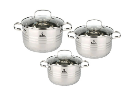 Набор кастрюль Rashel 6 пр. 3,6 л, 4,7 л, 6 л R-346т