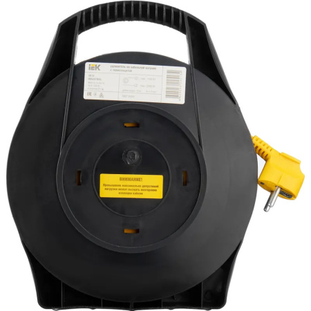 Удлинитель силовой IEK УК10 на закр. катушке (чемодан) ПВС 3х1 4 роз. 10м земля термозащ. Industrial