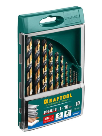 Набор сверл по металлу Kraftool COBALT-8, 10 шт, (1-10 мм), сталь М42