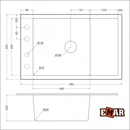 Кухонная мойка Emar EMQ-1780.Q Морион