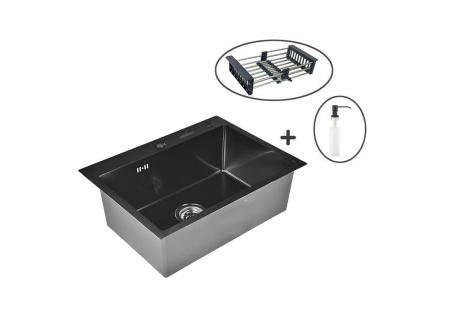 Кухонная мойка Wisent WS36050BM-C черный тиснение, коландер, дозатор, сифон