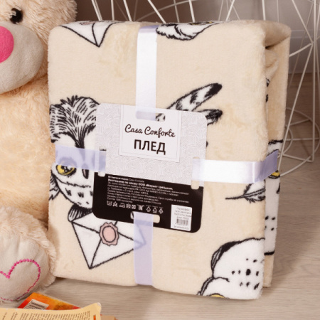 Плед Casa Conforte Festival 180х200 Сова-посланник микрофибра бежевый 6155526
