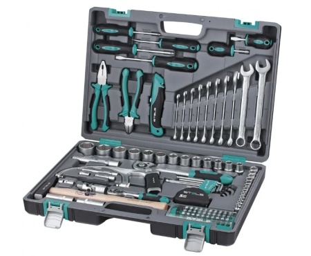 Набор инструментов STELS 1/2", 1/4", CrV, пластиковый кейс 98 предм.