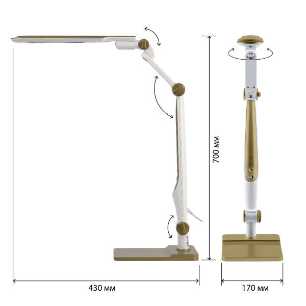 Настольный светильник ЭРА  NLED-497-12W (струбц, основание, сенсор, диммер, 3K-6K) Золото