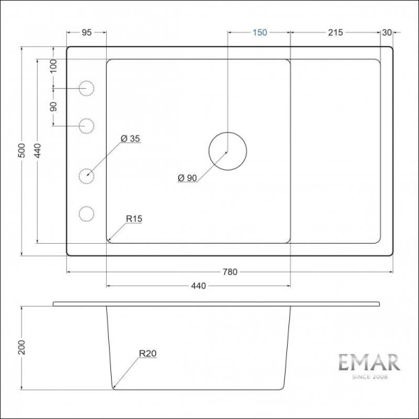Кухонная мойка Emar EMQ-1780.Q Берилл