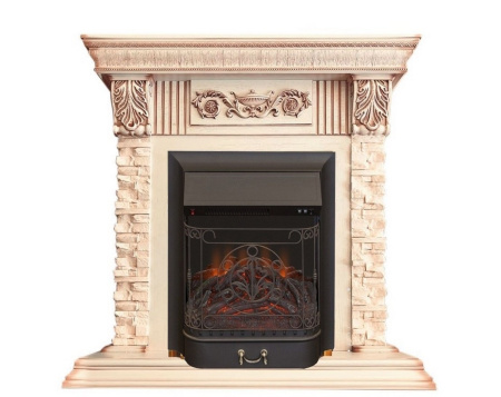 Каминокомплект: Портал Luxemburg STD слоновая кость, патина с очагом Royal Flame Majestic FX Black