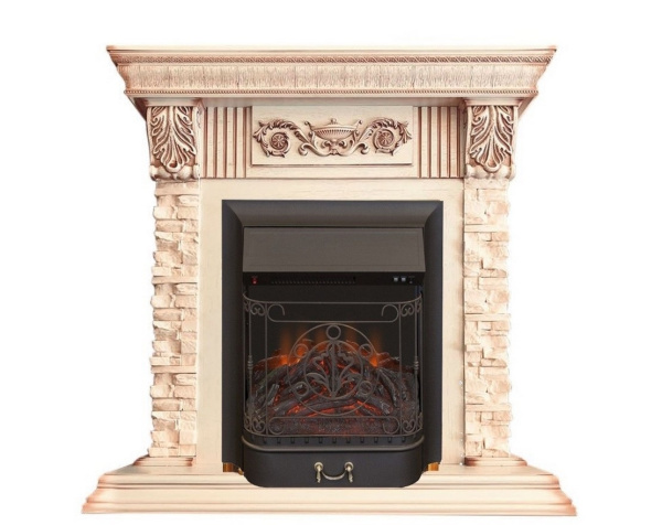 Каминокомплект: Портал Luxemburg STD слоновая кость, патина с очагом Royal Flame Majestic FX Black