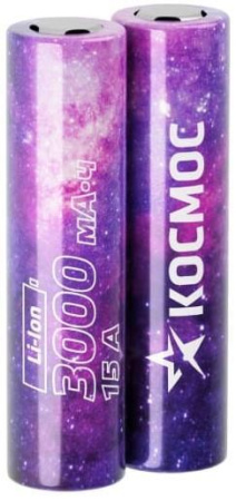 Аккумулятор Космос 18650 3000mAh 3.7V Li-ion высокотоковый без защиты 2шт