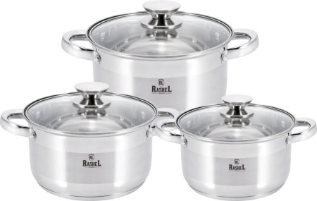 Набор кастрюль Rashel Берта 6 пр. 2,6 л, 3,6 л, 4,7 л R-432х