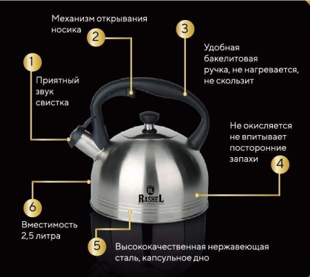 Чайник газовый Rashel 2,5 л М-7181