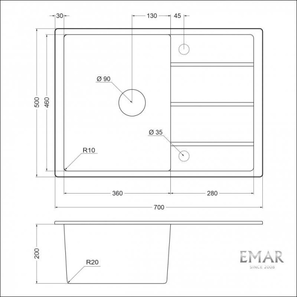 Кухонная мойка Emar EMQ-1700.Q Барит