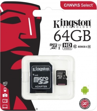 Карта флеш-памяти Kingston microSDXC 64GB Class10 UHS-I+ADP