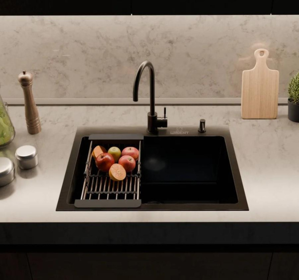 Кухонная мойка Wisent WS35848 Black с коландером, дозатором и сифоном