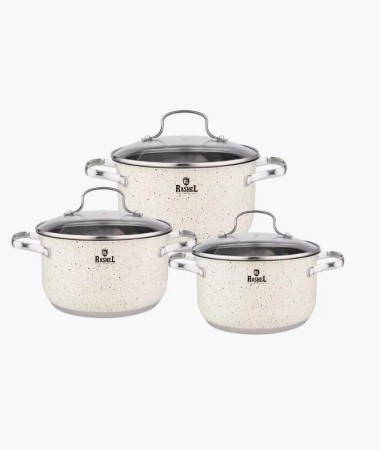 Набор кастрюль Rashel Стефани 6 пр. 2,6 л, 3,6 л, 4,7 л R-20304в