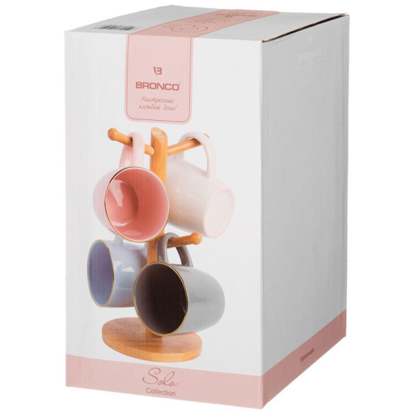 Набор кружек Bronco Solo на подставке 4 пр. 350 мл 577-164