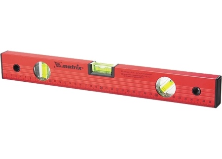 Уровень алюминиевый MATRIX 1000 мм, 3 глазка, красный, линейка
