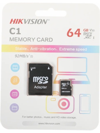 Карта флеш-памяти Hikvision MicroSD 64GB Class10 UHS-I U1 + ADP