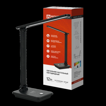 Настольный светильник ASD/inHome ССО 09Ч (12W(600lm) 3000-6500K сенсор, б/п з/у телеф, 3 реж) черн