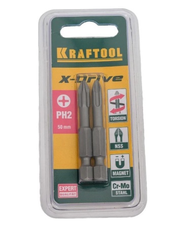 Бита торсионная Kraftool "Expert", РН2 x 50 мм, 2 шт