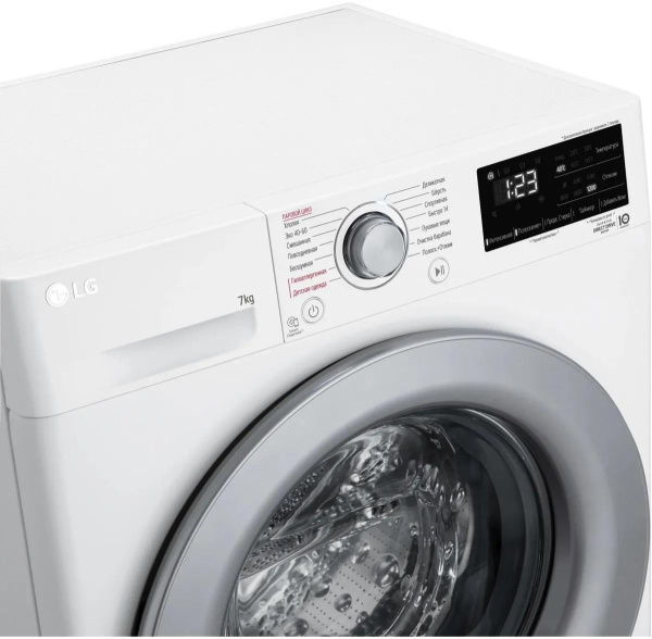 Стиральная машина с фронтальной загрузкой LG F2V3HS4W, Max загрузка - 7кг, Max отжим - 1 200об/мин., цвет Белый