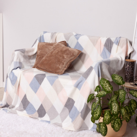 Плед Casa Conforte Kamelia Шахматы 160х220 микрофибра розово-серый 6155535